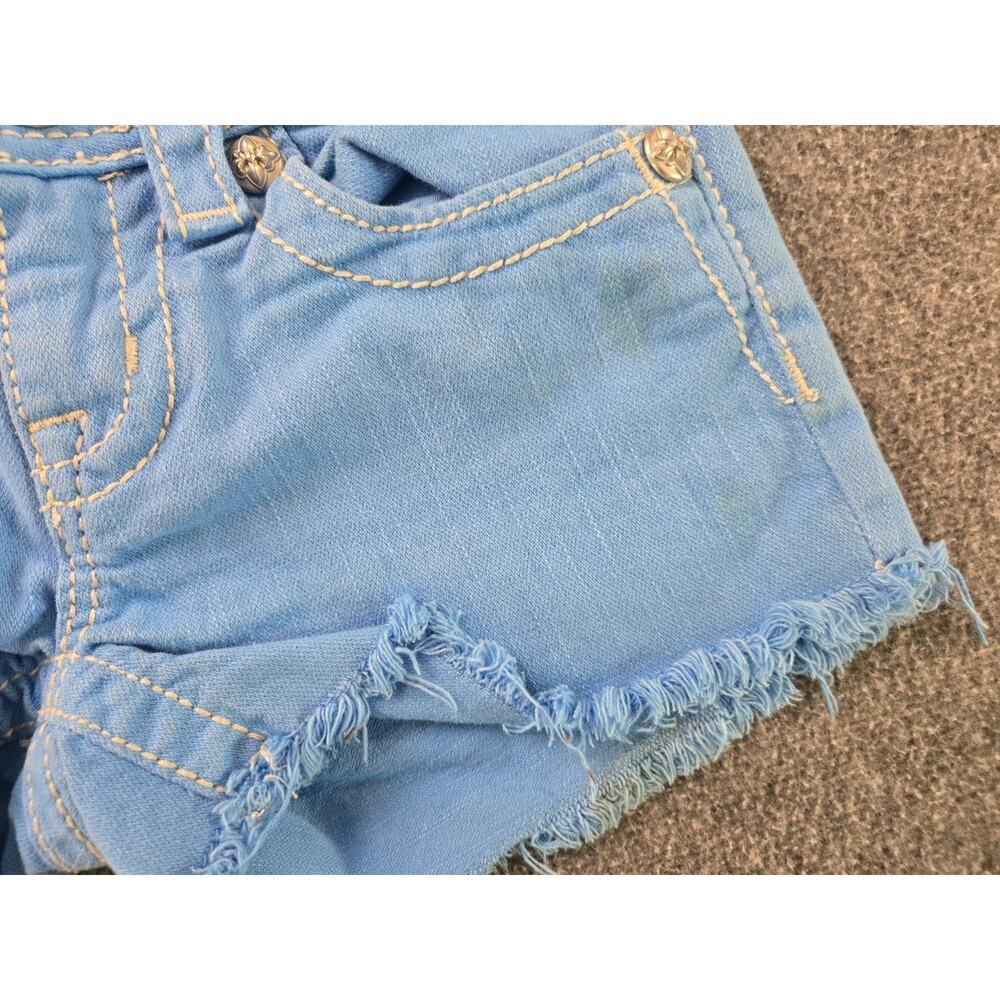 Miss Me Sky Blue Frayed Denim Shorts Youth Girls Sz 10 Mcbling Y2K Rhinestone - Picture 5 of 15
